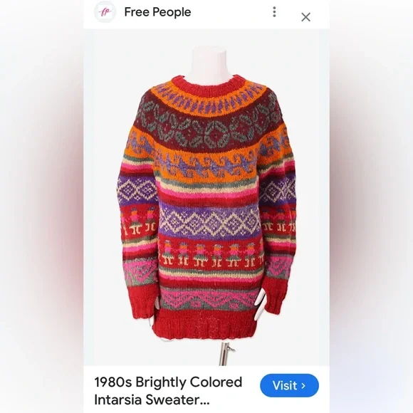 Vintage 90’s Colourful Women Handmade Knit Fairisles Wool Sweater Size S - Picture 14 of 15